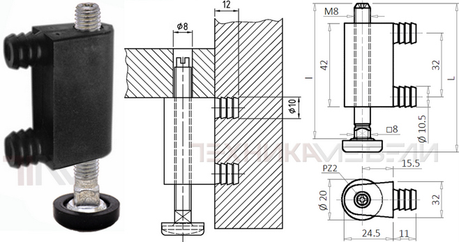 17782 Опора регулируемая с пластиковой базой